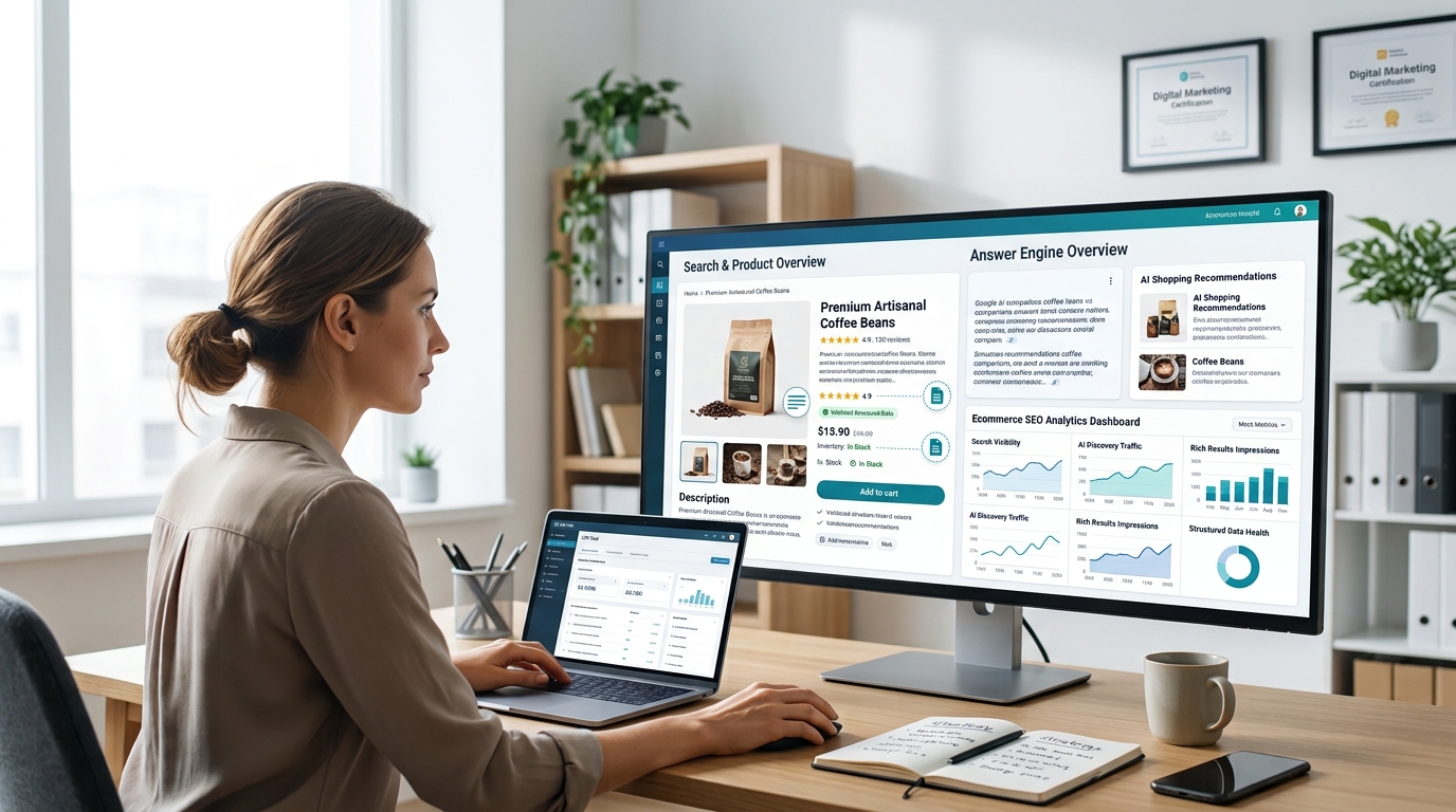 AEO for Shopify and WooCommerce product pages optimized for AI shopping assistants and search recommendations